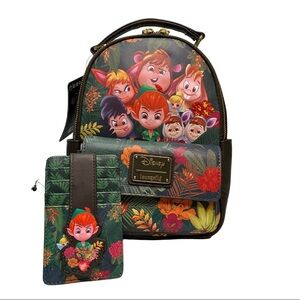 NWT LOUNGEFLY Disney Peter Pan & Lost Boys Chibi Jungle Mini Backpack w/ wallet